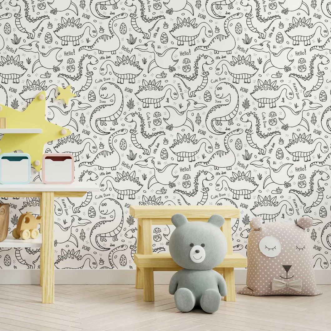 Dinosaurs to Color Peel & Stick Wallpaper N09097