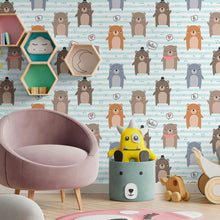 Load image into Gallery viewer, Teddy Bears and Stripes Peel &amp; Stick Wallpaper N09098

