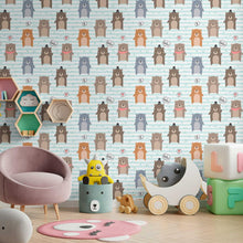 Load image into Gallery viewer, Teddy Bears and Stripes Peel &amp; Stick Wallpaper N09098
