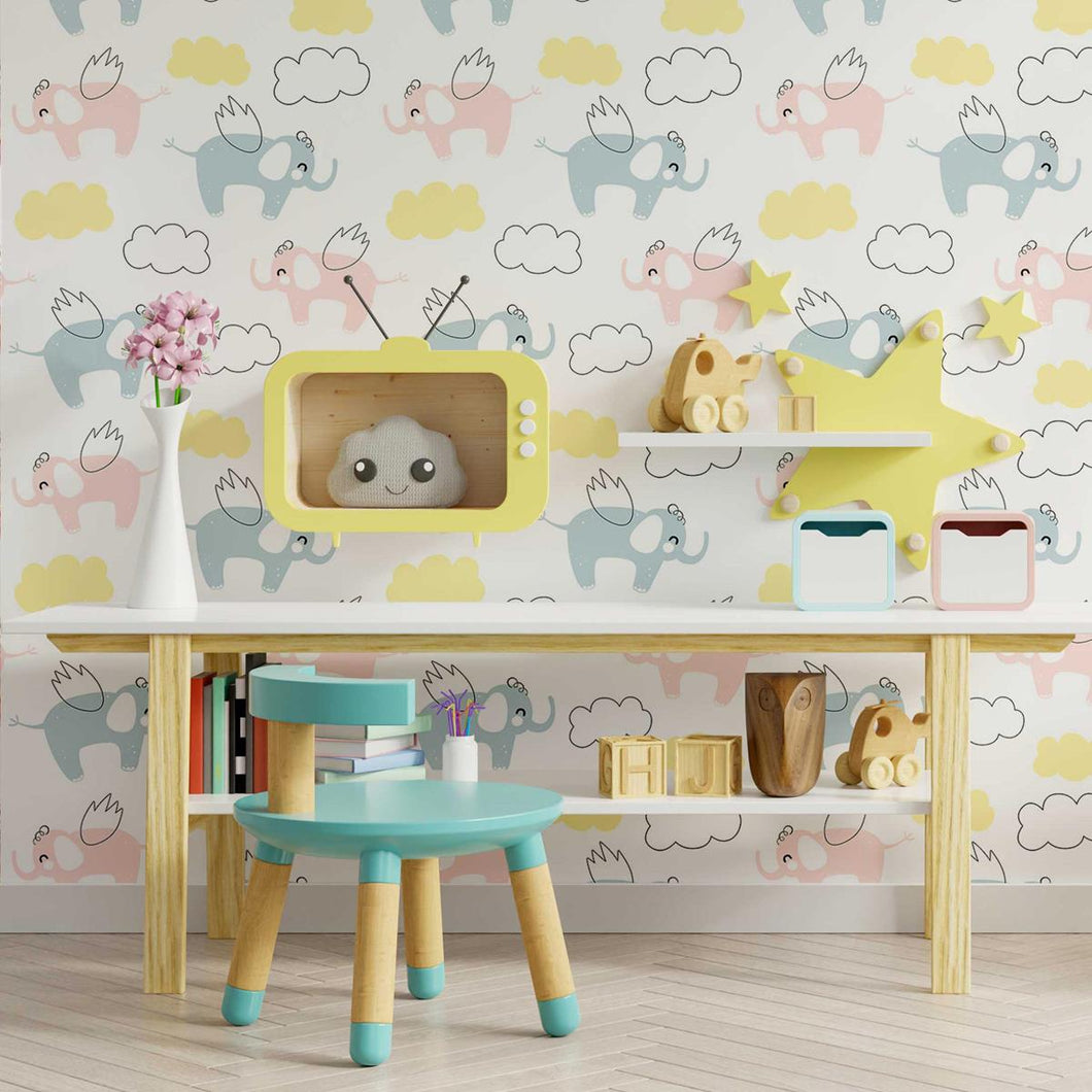 Flying Elephants Peel & Stick Wallpaper Peel & Stick Wallpaper N09127