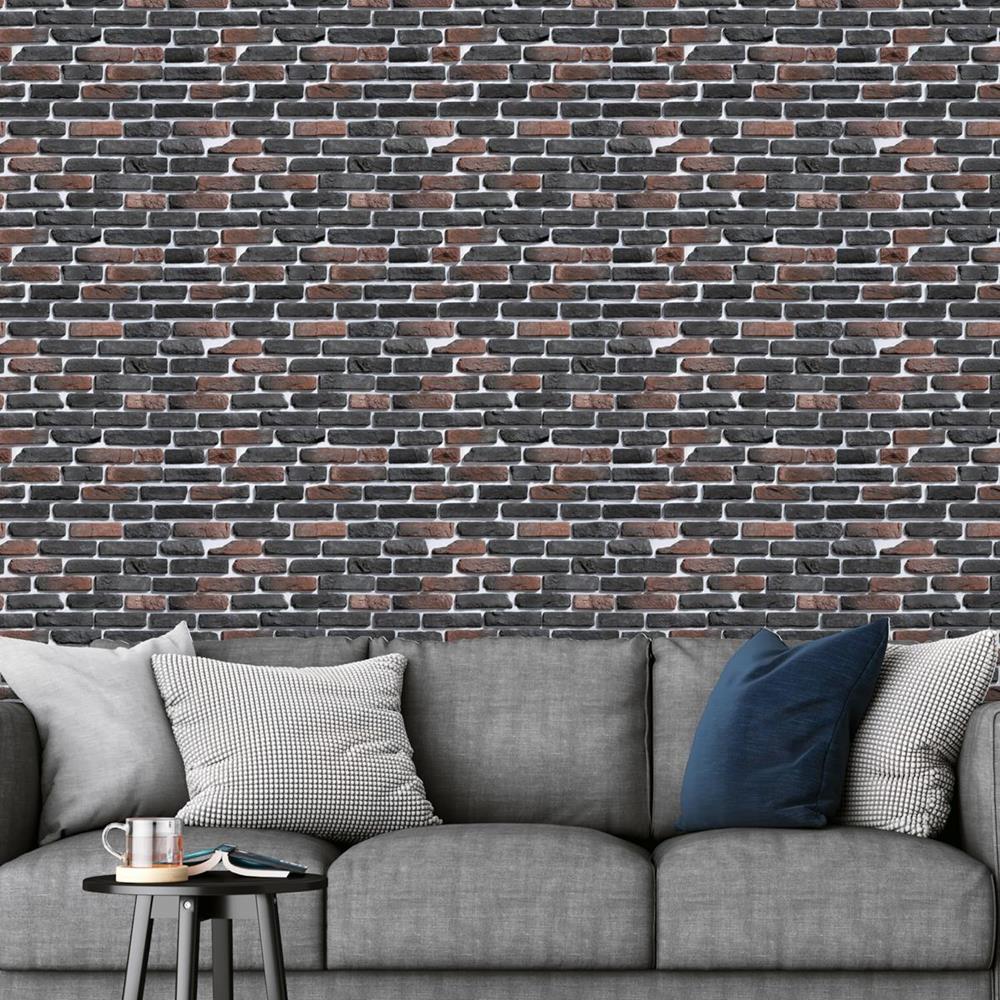 Brick Wall Black Brown Peel & Stick Wallpaper NP076
